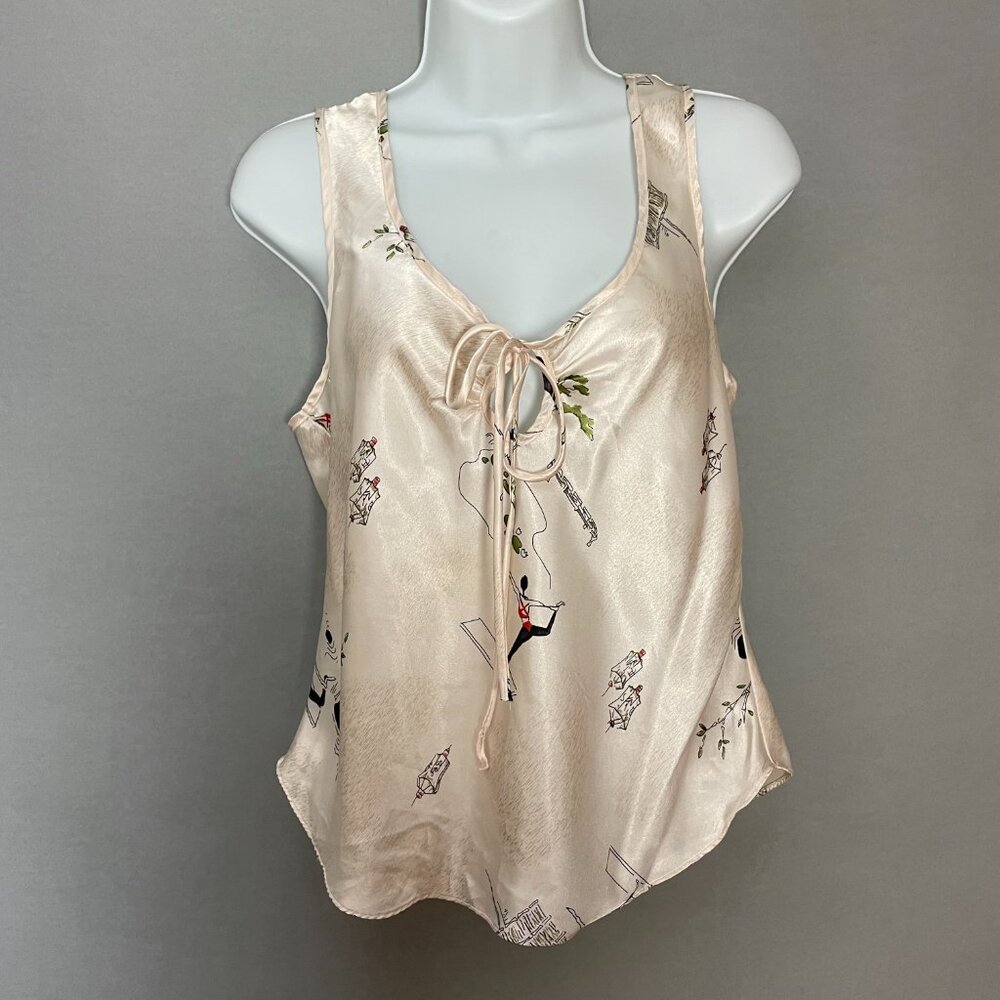 Vintage Camisole Tank‎ Top Sleepwear Yoga Poses Bias Cut V-Neck Cream Cut-Out